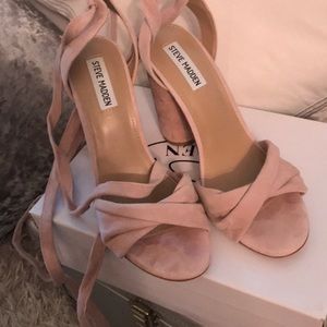 Pink suede chunky heel sandal